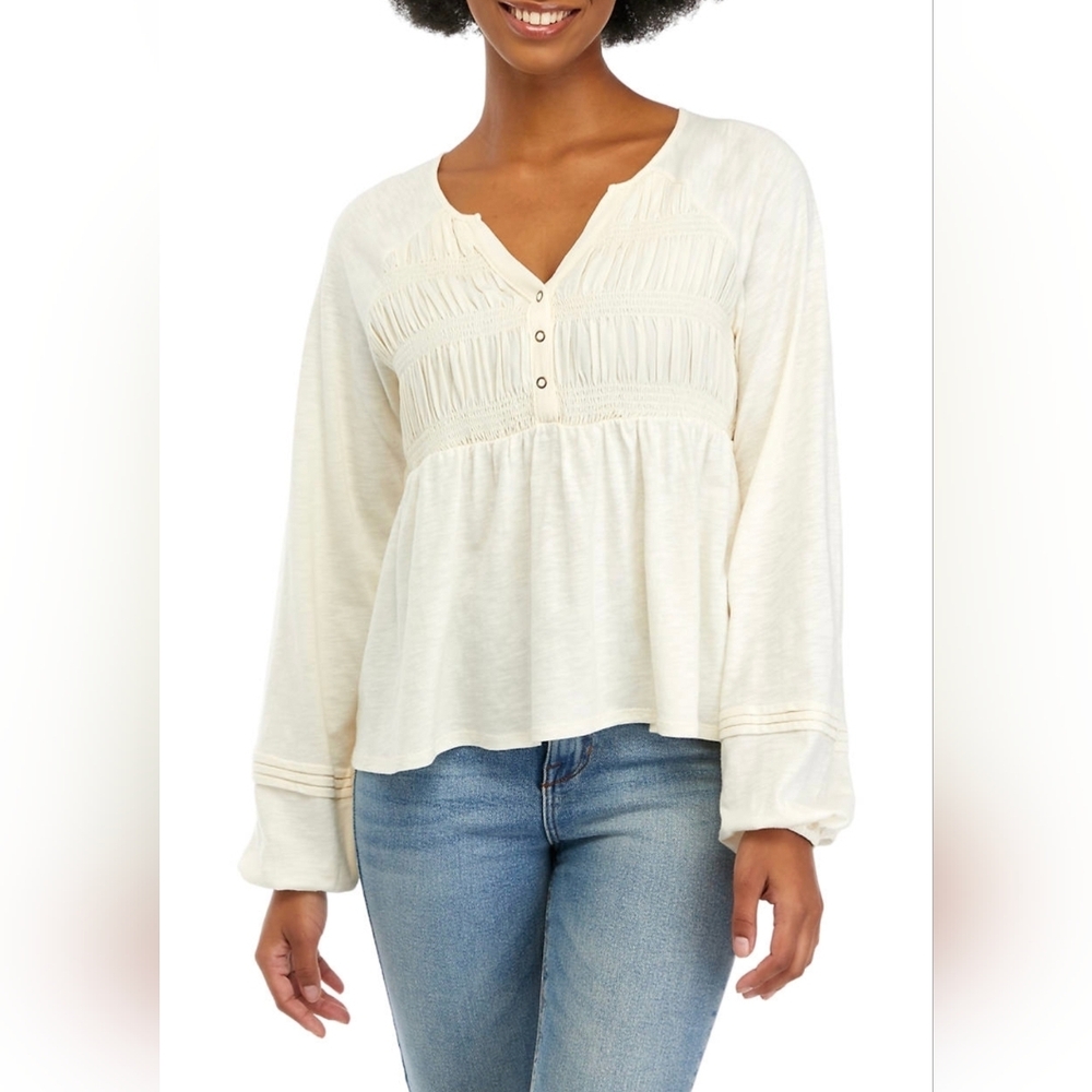 Women's Medium Ivory/Cream True Craft Peplum Top